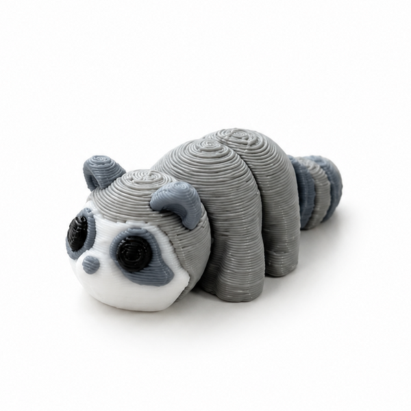 Raccoon flexi figure, 3D printed by Printies