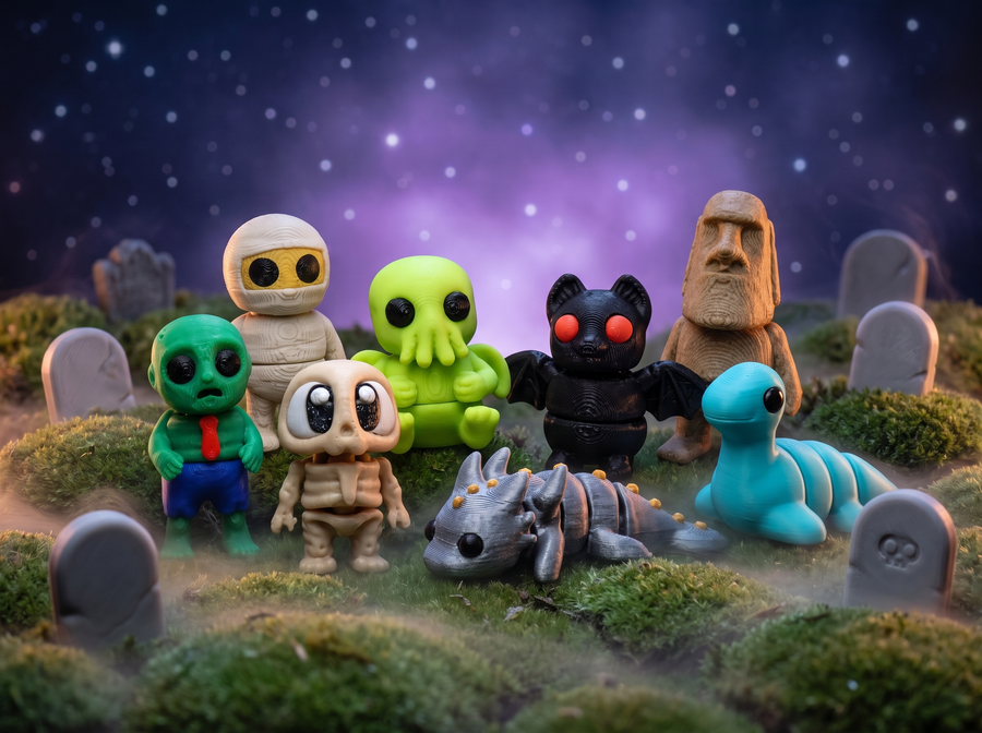 Monster Mob group photo — dragons, skeletons and spooky cuties