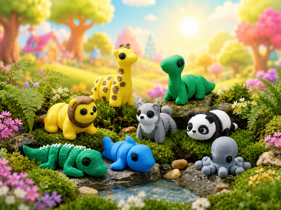 Wild Mob group photo — safari, ocean and dinosaur figures