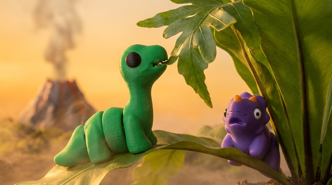 Printies dino scene — brontosaurus and triceratops