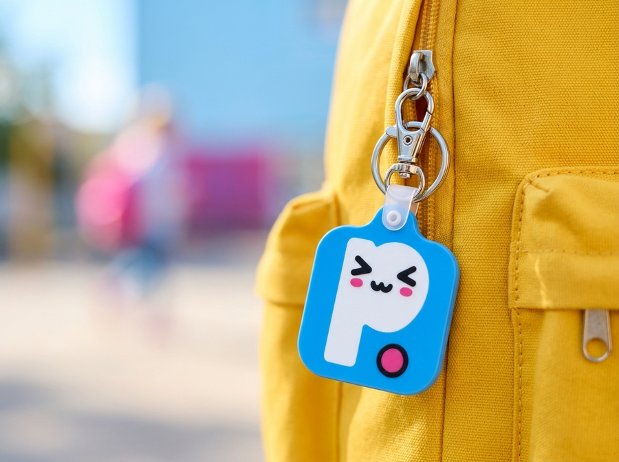 Keyring Printies — P charm on a school backpack