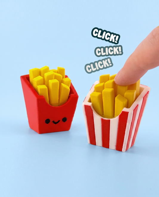 French fries fidget clickers being pressed with a click