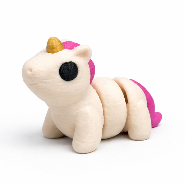 Unicorn flexi figure, 3D printed by Printies