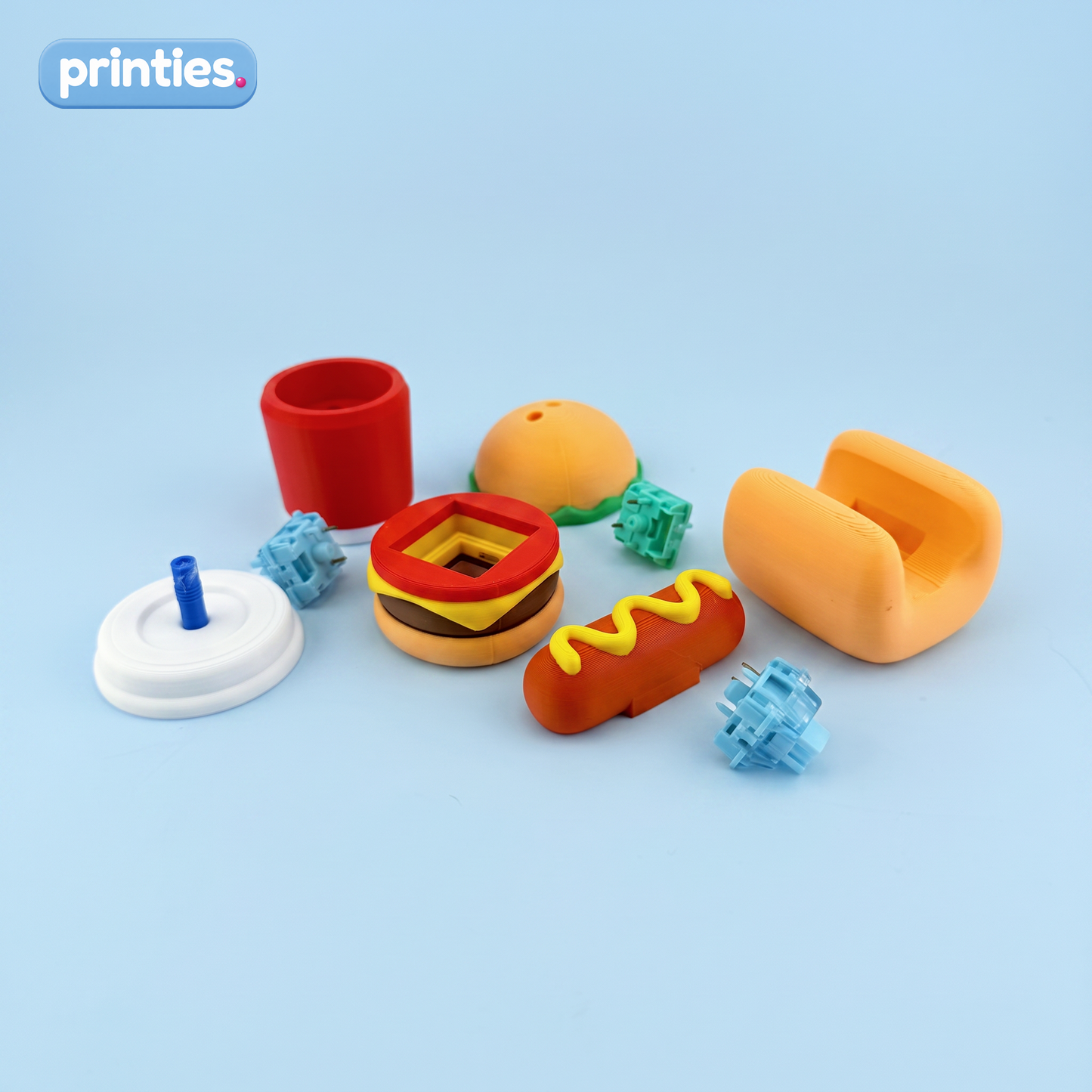Junk Food clicker parts with mechanical keyboard switches