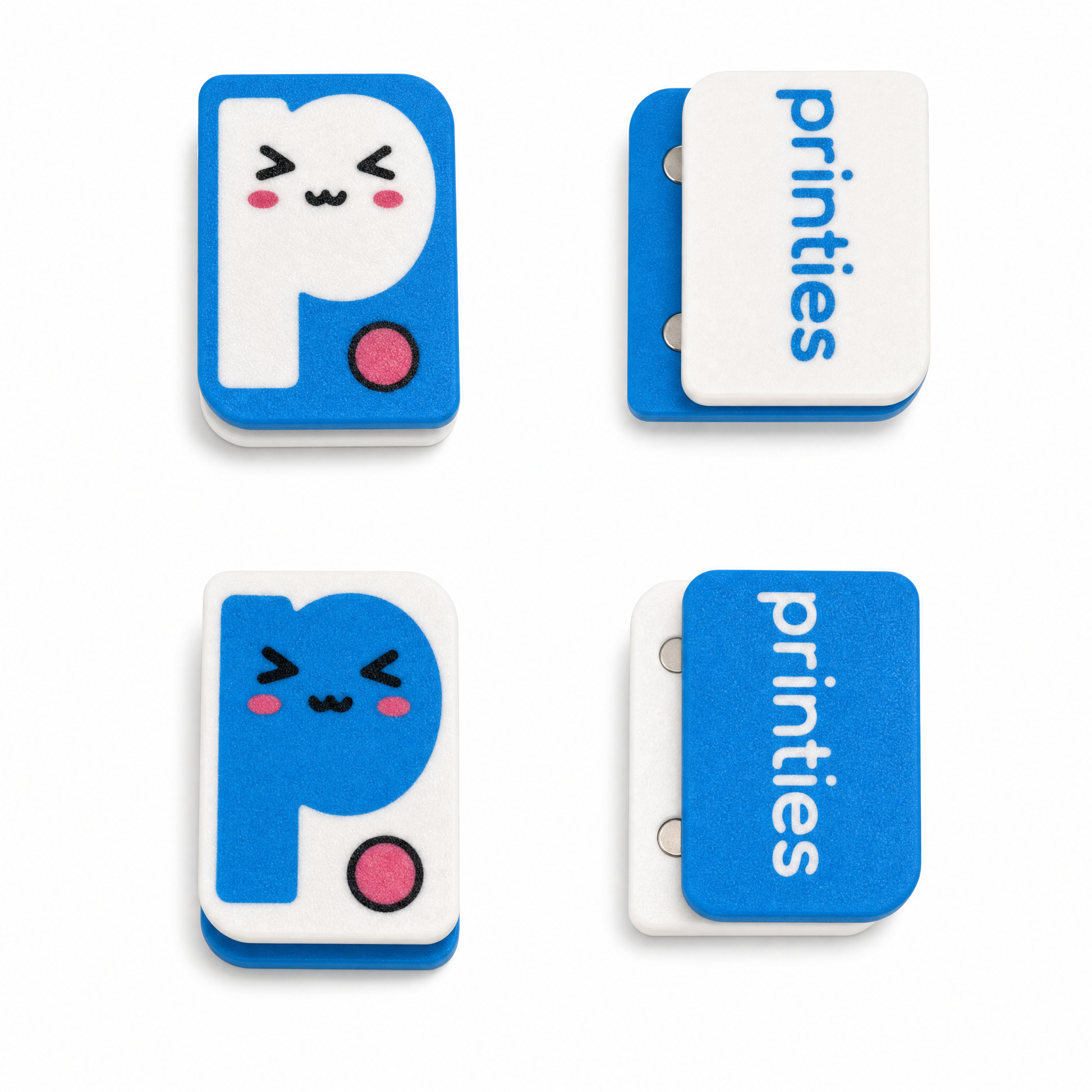 Printies Fidget Magnet — two-piece magnetic P logo fidget in both colourways