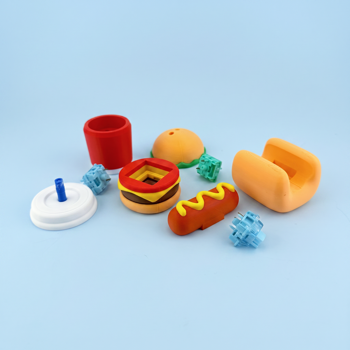 Junk Food clicker parts with mechanical keyboard switches