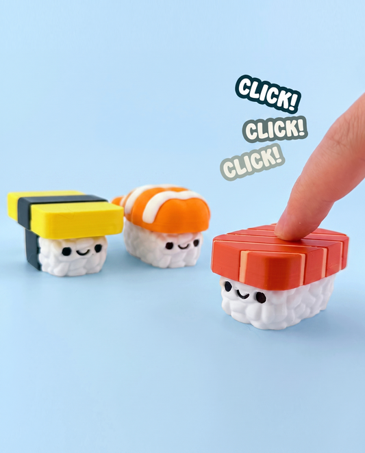Nigiri sushi fidget clickers being pressed with a click