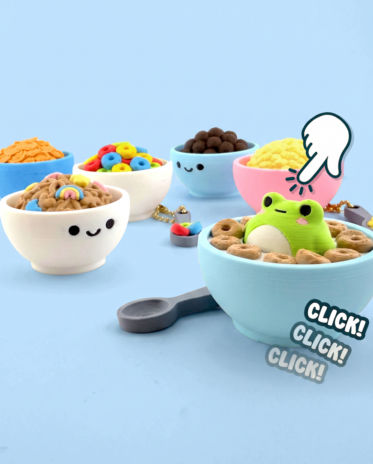 Cereal bowl fidget clickers being pressed with a click