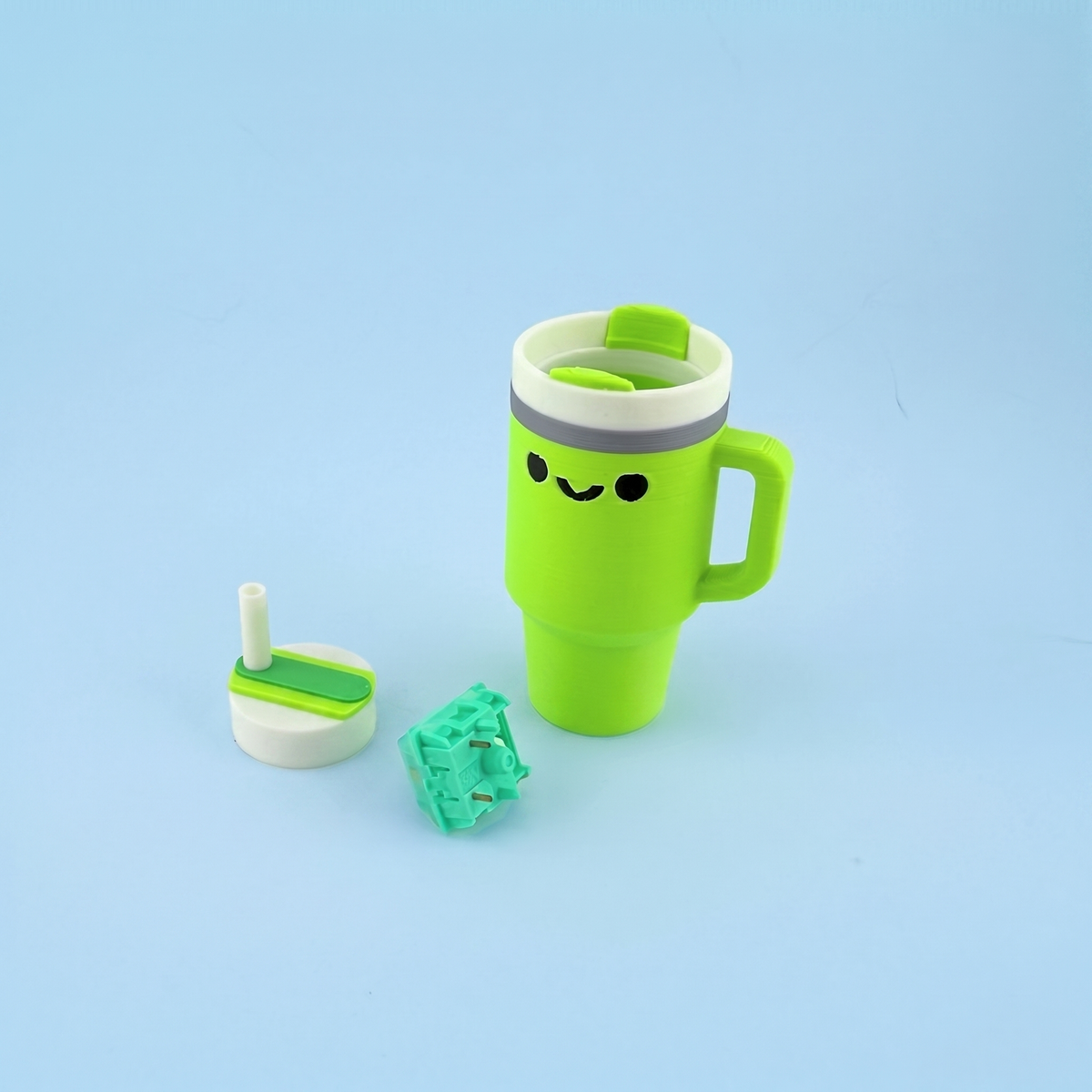 Tumbler clicker parts - printed cup, flip lid and the mechanical switch inside