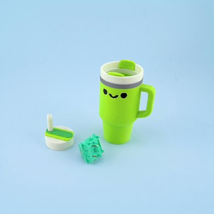 Tumbler clicker parts - printed cup, flip lid and the mechanical switch inside