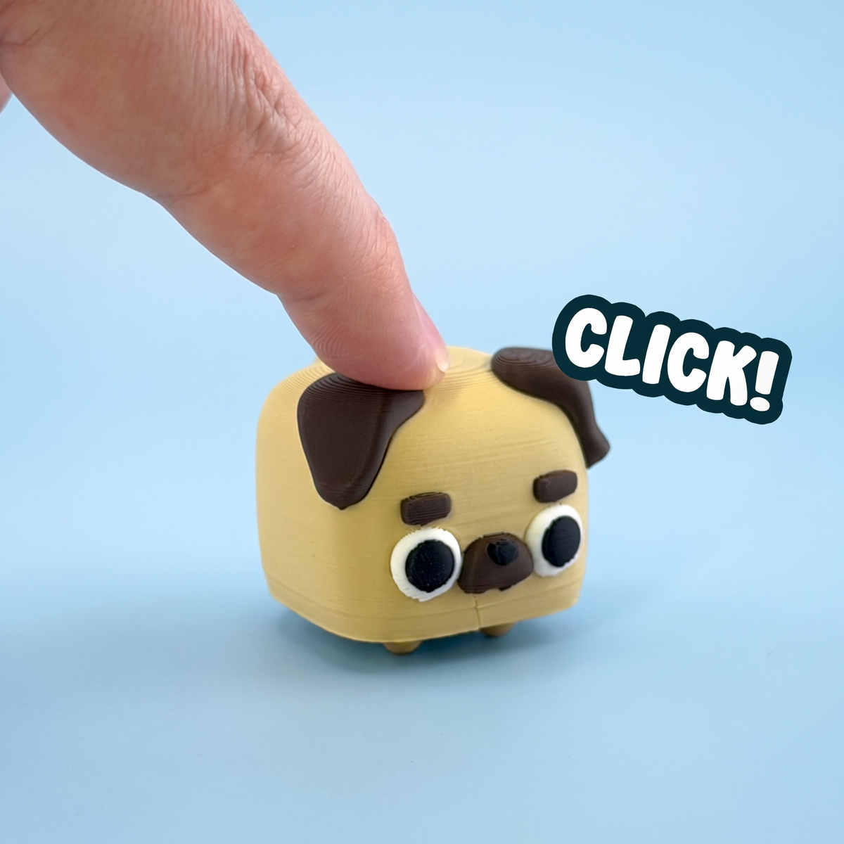 Pug mini pet fidget clicker being pressed with a click