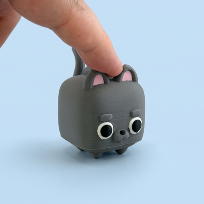 Grey cat mini pet fidget clicker with pink inner ears