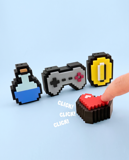 Pixel art retro game fidget clickers being pressed with a click