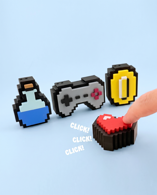 Pixel art retro game fidget clickers being pressed with a click