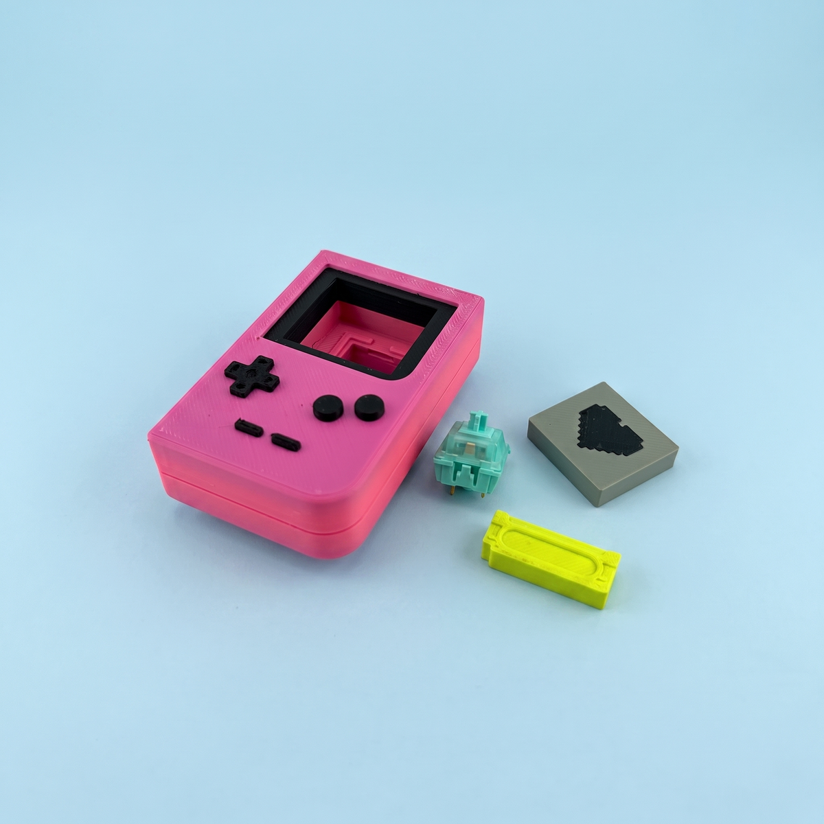 Pocket console parts - printed shell, screen tile and the mechanical switch inside