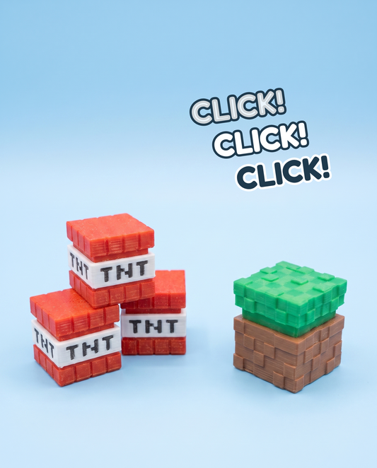 Pixel block fidget clickers - TNT blocks and a grass block